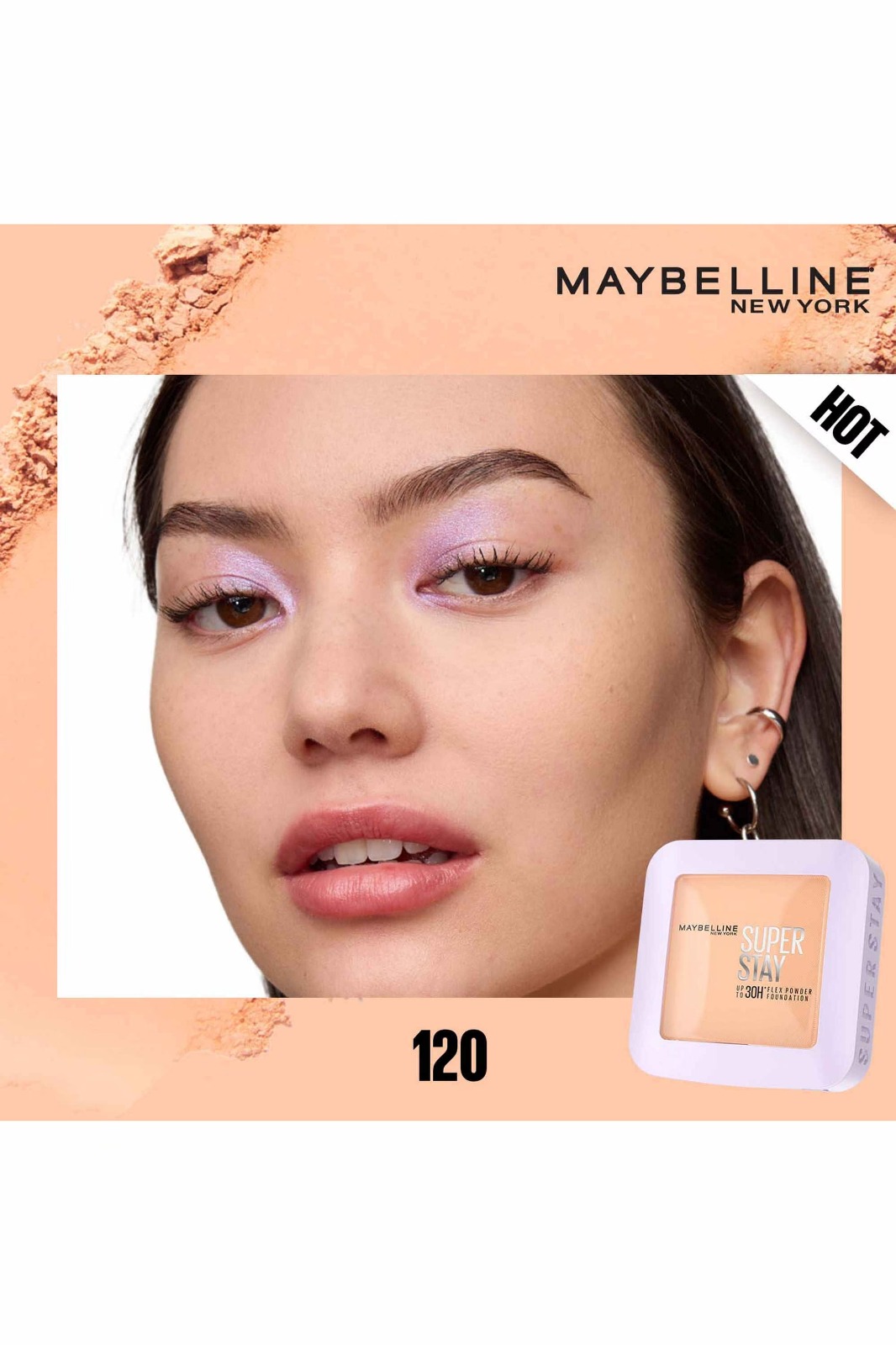 Maybelline New York Super Stay Flex Powder Foundation Compact, 120, Full Coverage, 30H Full Coverage, Perfect for Oily Skin, Waterproof & Sweatproof, 9g
