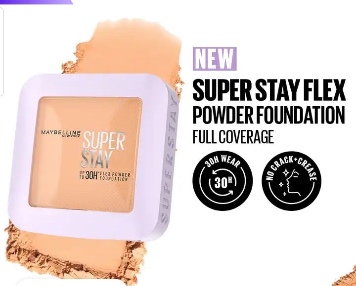 Maybelline New York Super Stay Flex Powder Foundation Compact, 120, Full Coverage, 30H Full Coverage, Perfect for Oily Skin, Waterproof & Sweatproof, 9g