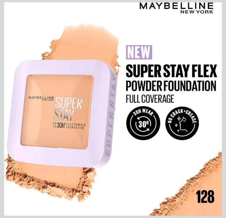 Maybelline New York Super Stay Flex Powder Foundation Compact, 120, Full Coverage, 30H Full Coverage, Perfect for Oily Skin, Waterproof & Sweatproof, 9g