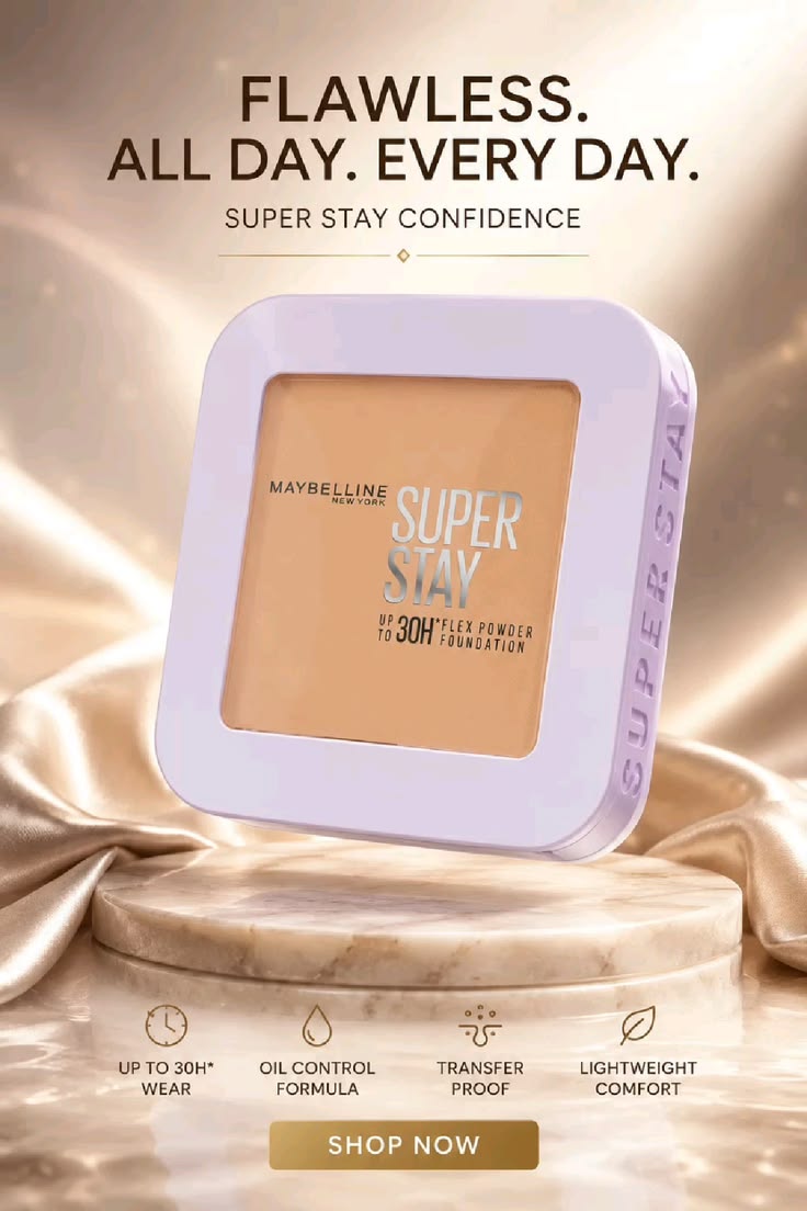 Maybelline New York Super Stay Flex Powder Foundation Compact, 120, Full Coverage, 30H Full Coverage, Perfect for Oily Skin, Waterproof & Sweatproof, 9g