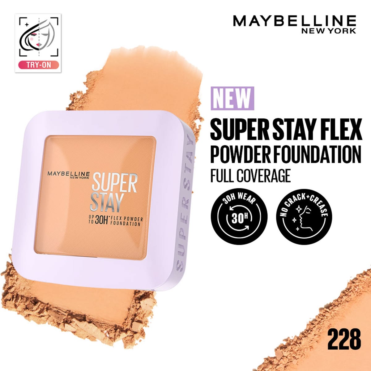 Maybelline New York Super Stay Flex Powder Foundation Compact, 120, Full Coverage, 30H Full Coverage, Perfect for Oily Skin, Waterproof & Sweatproof, 9g