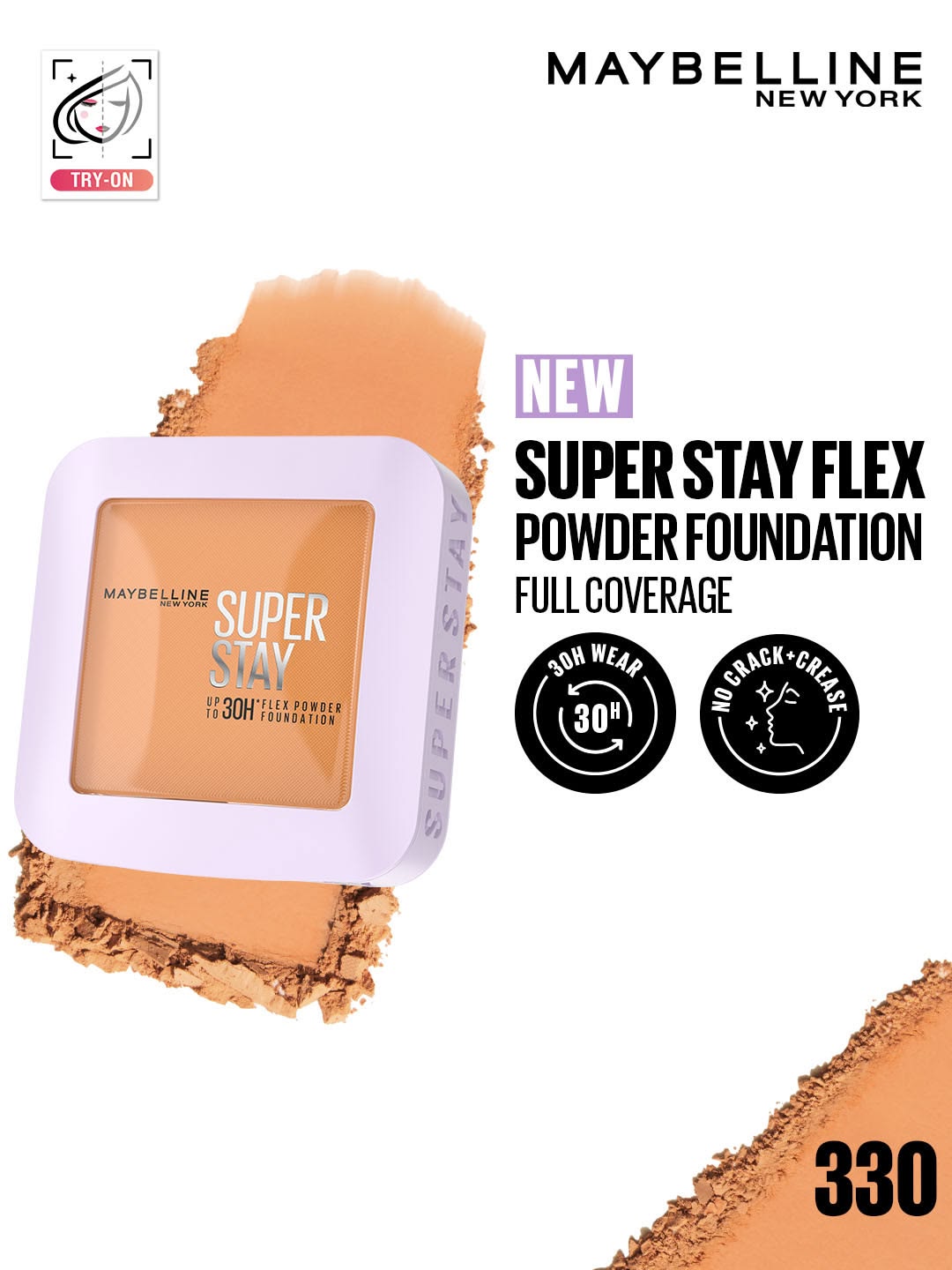 Maybelline New York Super Stay Flex Powder Foundation Compact, 120, Full Coverage, 30H Full Coverage, Perfect for Oily Skin, Waterproof & Sweatproof, 9g