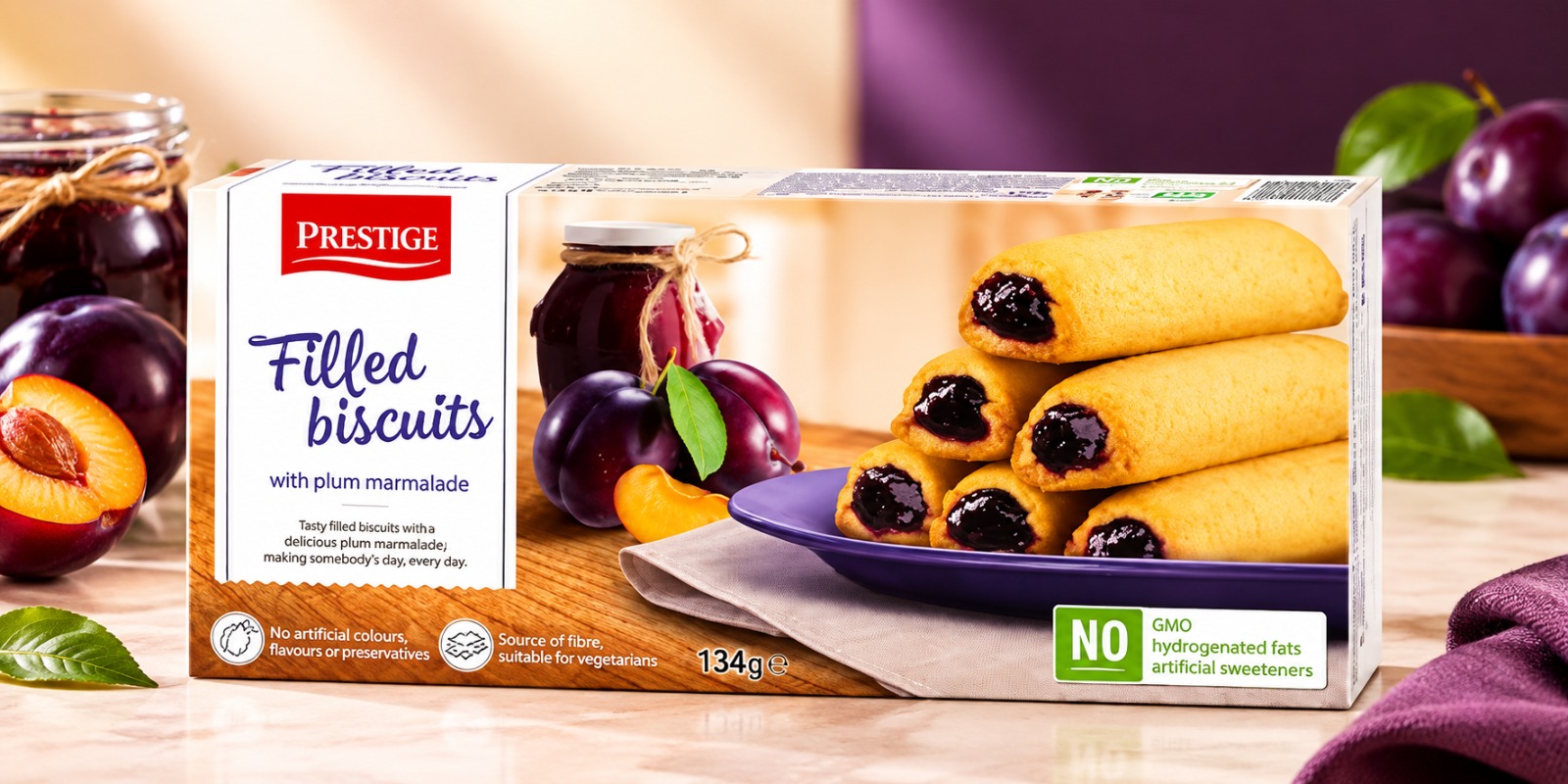 Prestige Filled Biscuits With Plum Marmalade 134g