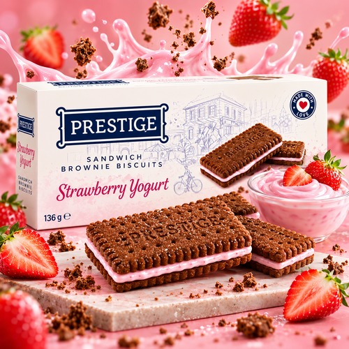 Prestige Sandwich Brownie Biscuits Strawberry Yogurt 136g