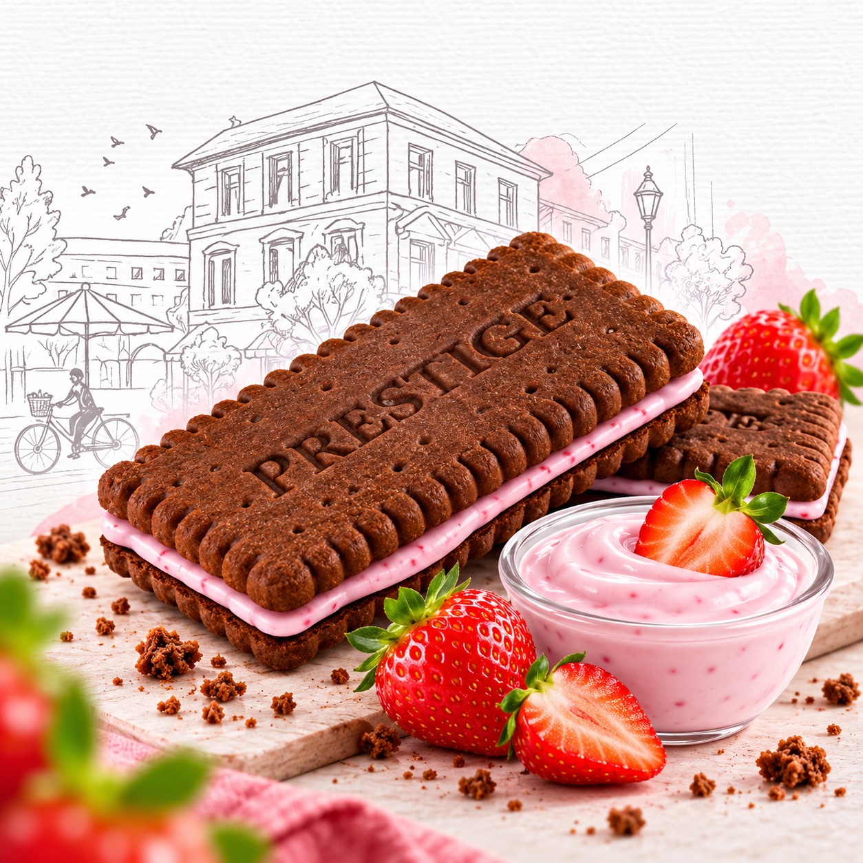Prestige Sandwich Brownie Biscuits Strawberry Yogurt 136g