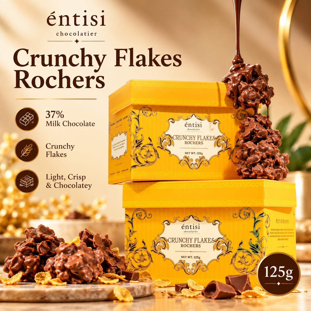 Entisi Chocolatier Crunchy Flakes Rochers 125gm