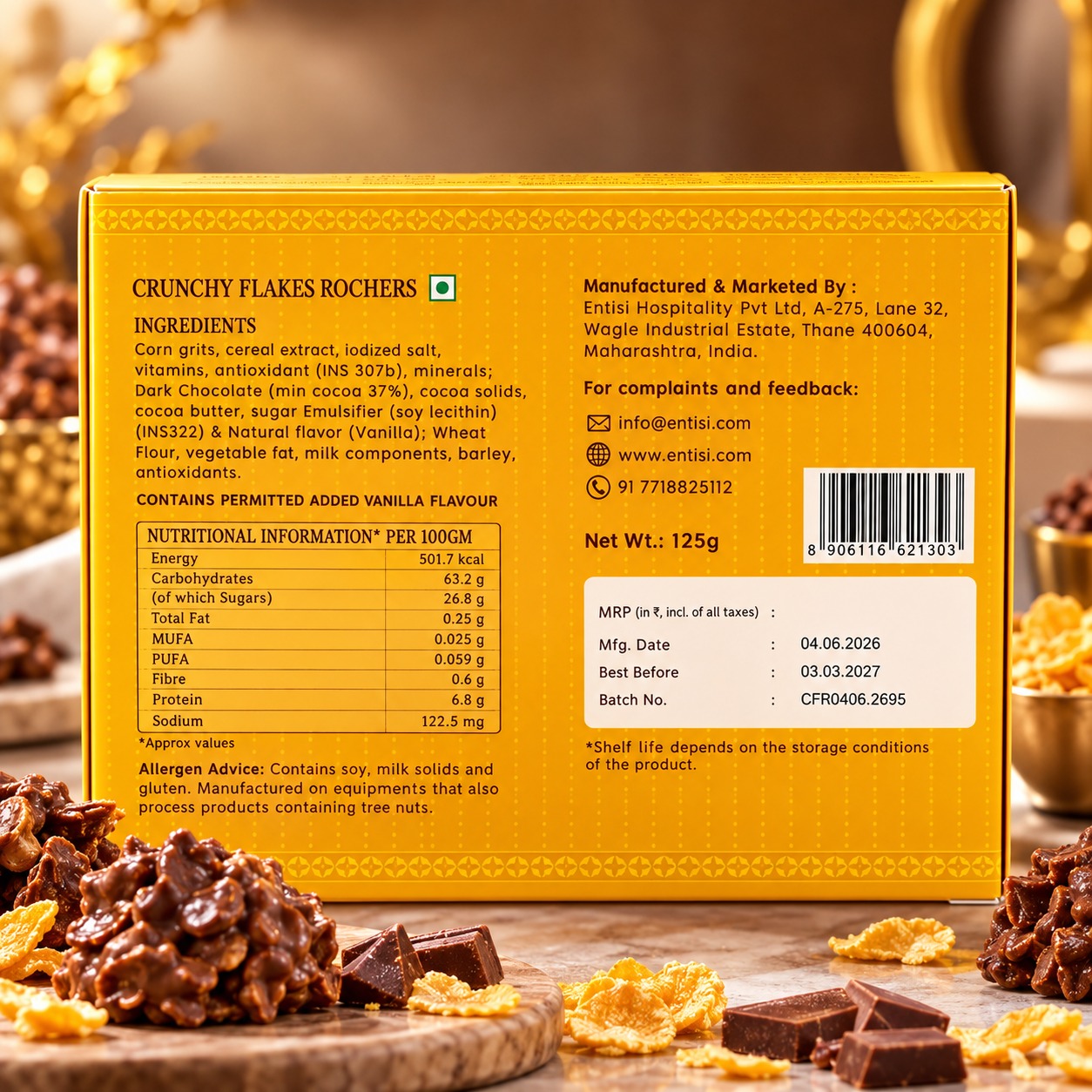 Entisi Chocolatier Crunchy Flakes Rochers 125gm