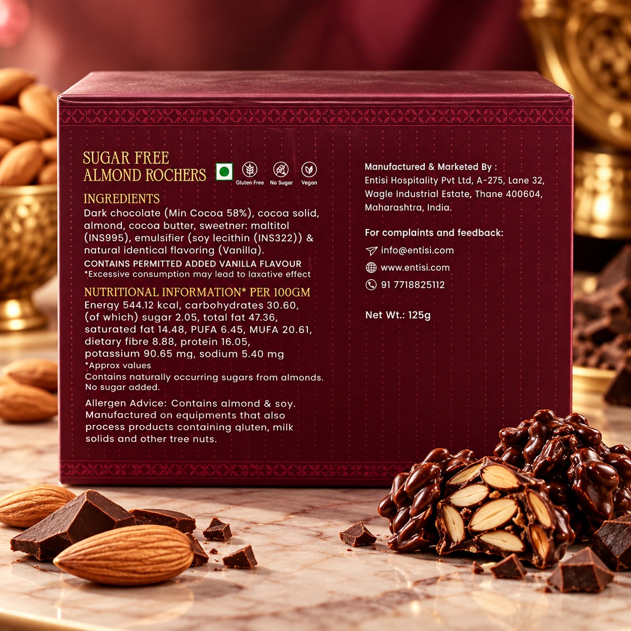 Entisi Chocolatier Sugar Free Almond Rochers 125gm