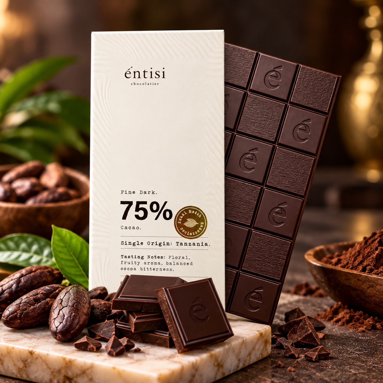 Entisi Chocolatier Fine Dark 75% Cacao Tanzania Bar 65gm