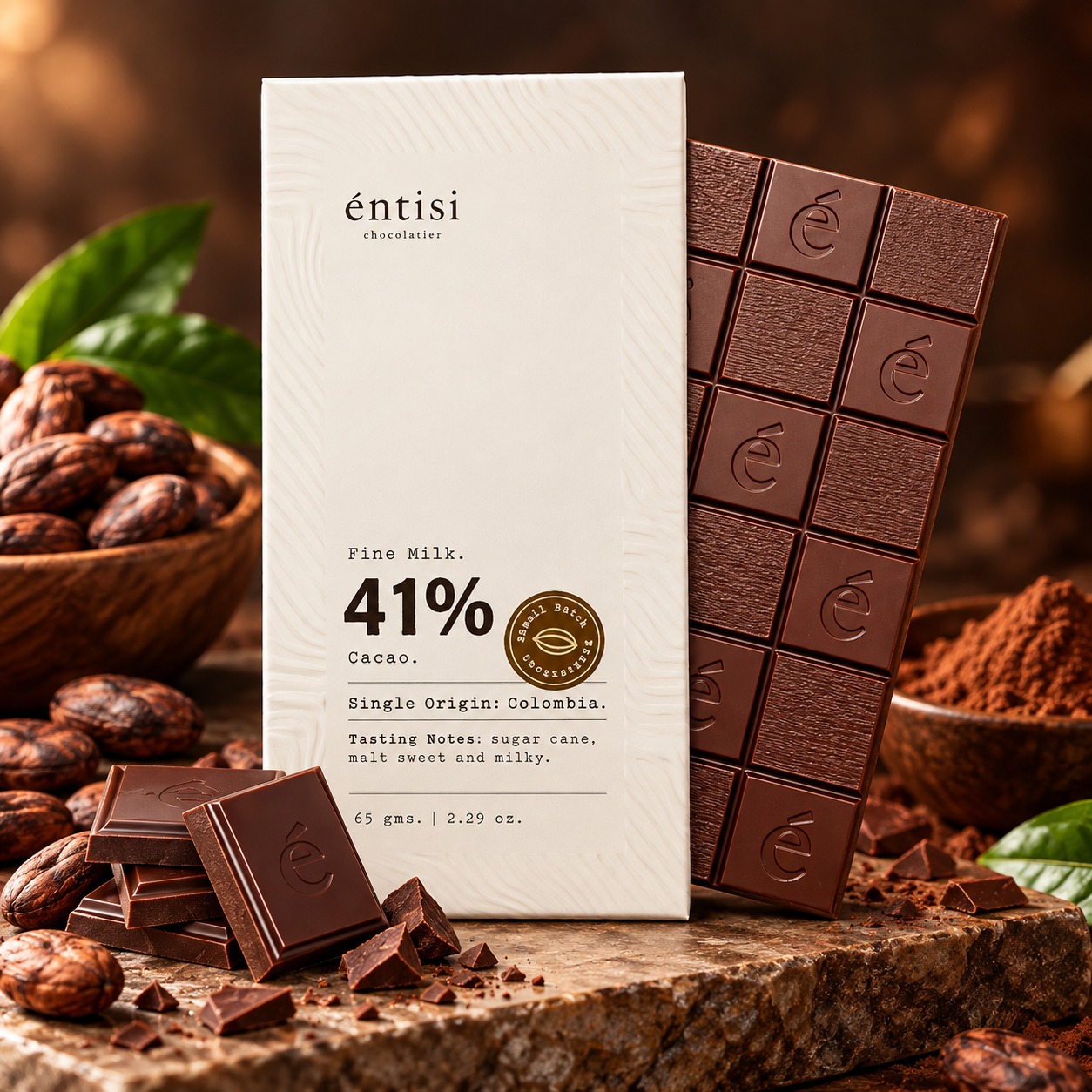 Entisi Chocolatier 41% Fine Milk Chocolate Crafted With Colombia Single Origin Cacao 65gm