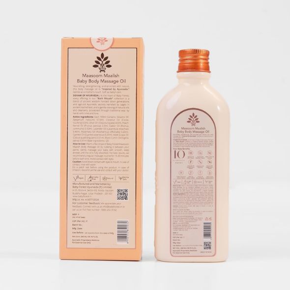 Baby Forest Maasoom Maalish Baby Body Massage Oil | Ayurvedic Baby Massage Oil for Kids | Derma Safe | Cruelty-Free | Vegan | 200 ML