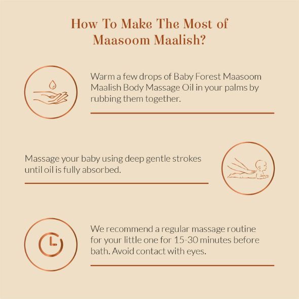 Baby Forest Maasoom Maalish Baby Body Massage Oil | Ayurvedic Baby Massage Oil for Kids | Derma Safe | Cruelty-Free | Vegan | 200 ML
