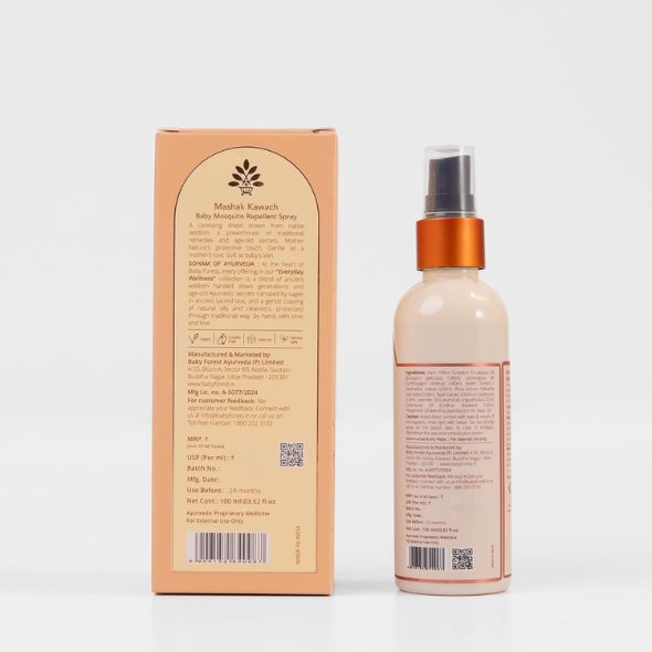 Mashak Kawach Mosquito Repellent Spray for Babies | With Lemongrass, Cedarwood & Lavender Oil