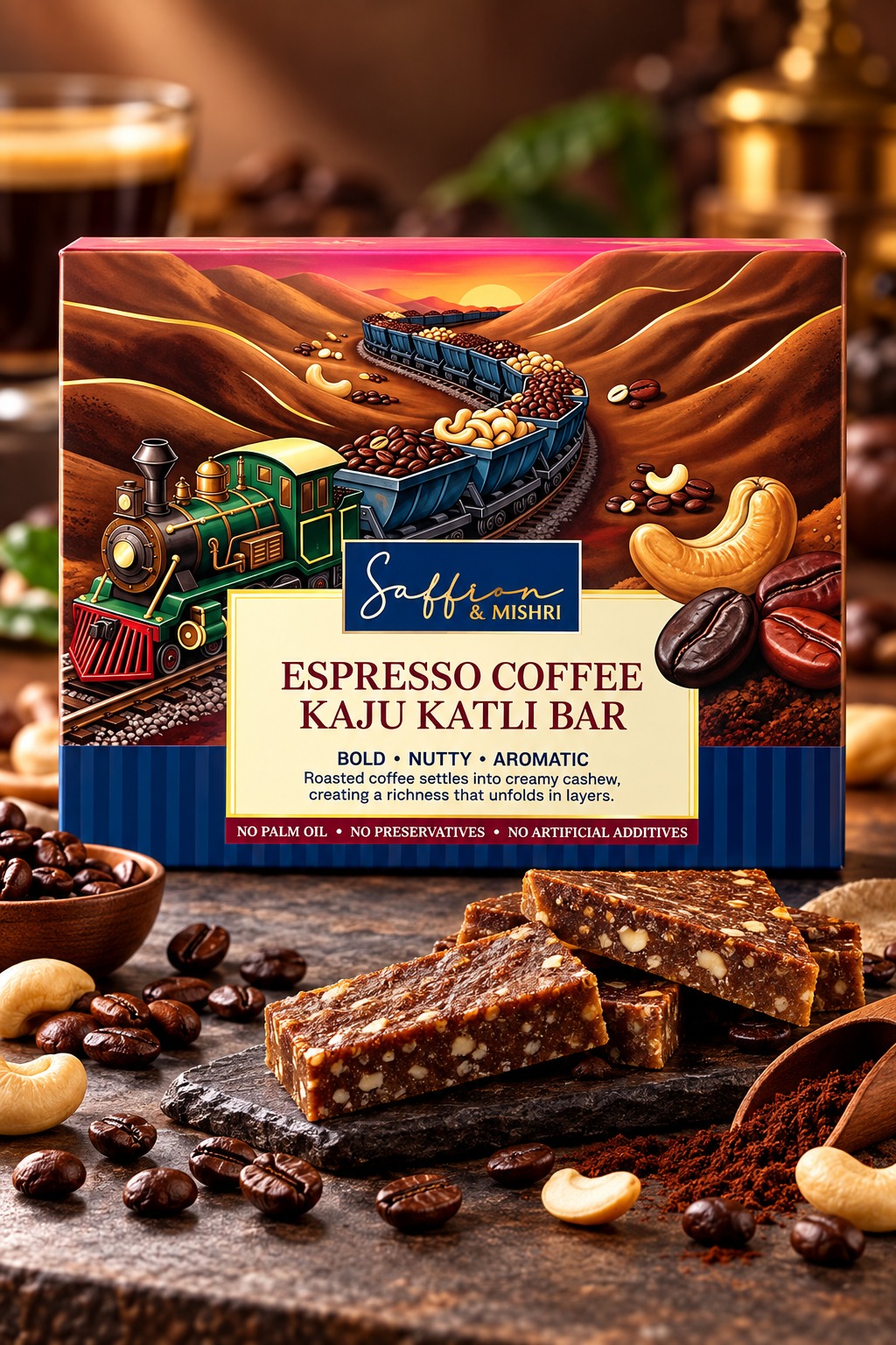 Saffron & Mishri Espresso Coffee Kaju Katli Bar 120g