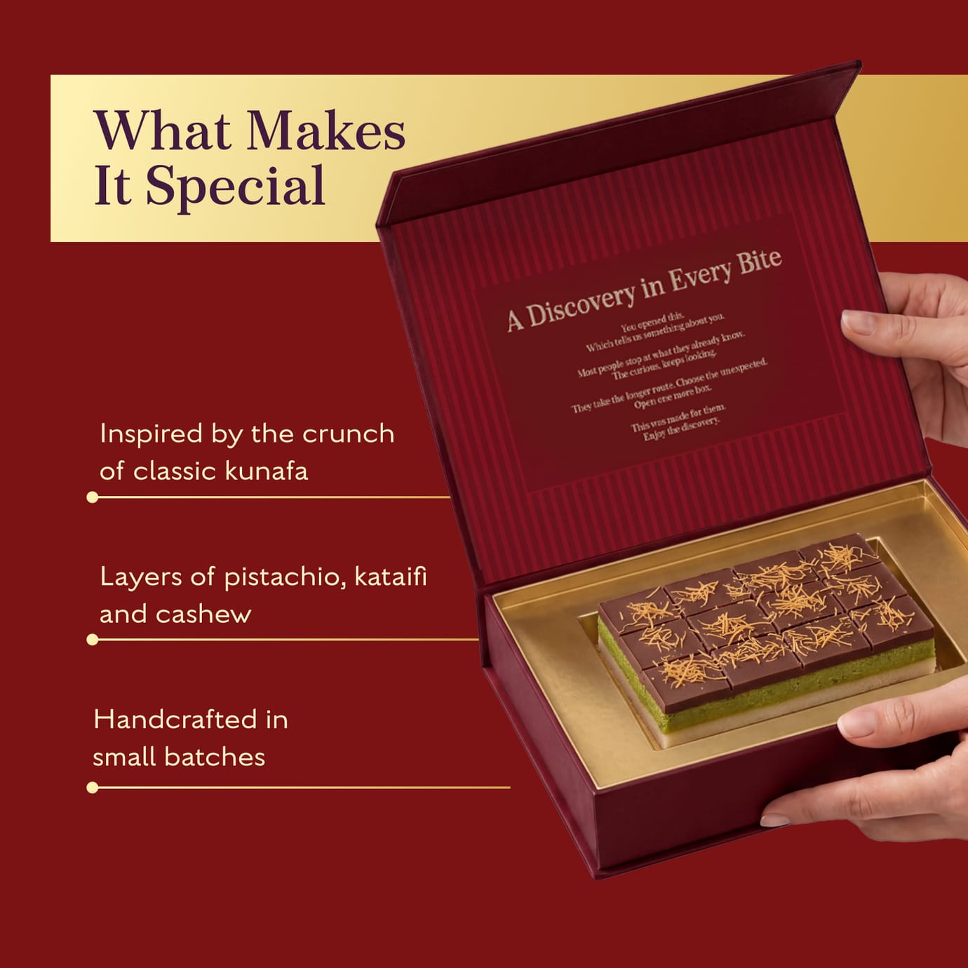 Saffron & Mishri Pistachio Kunafa Kaju Katli Bar 140g