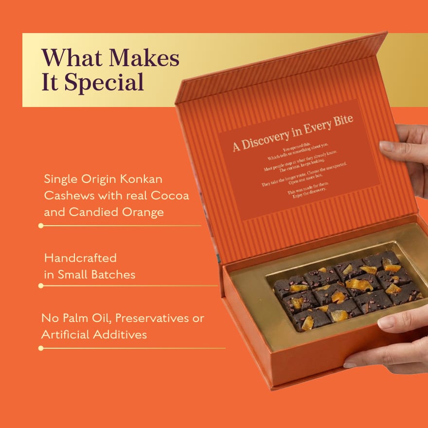 Saffron & Mishri Orange Cacao Kaju Katli Bar 120g