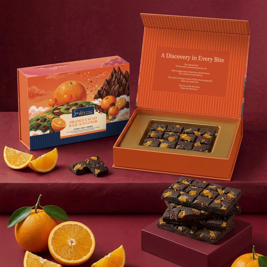 Saffron & Mishri Orange Cacao Kaju Katli Bar 120g