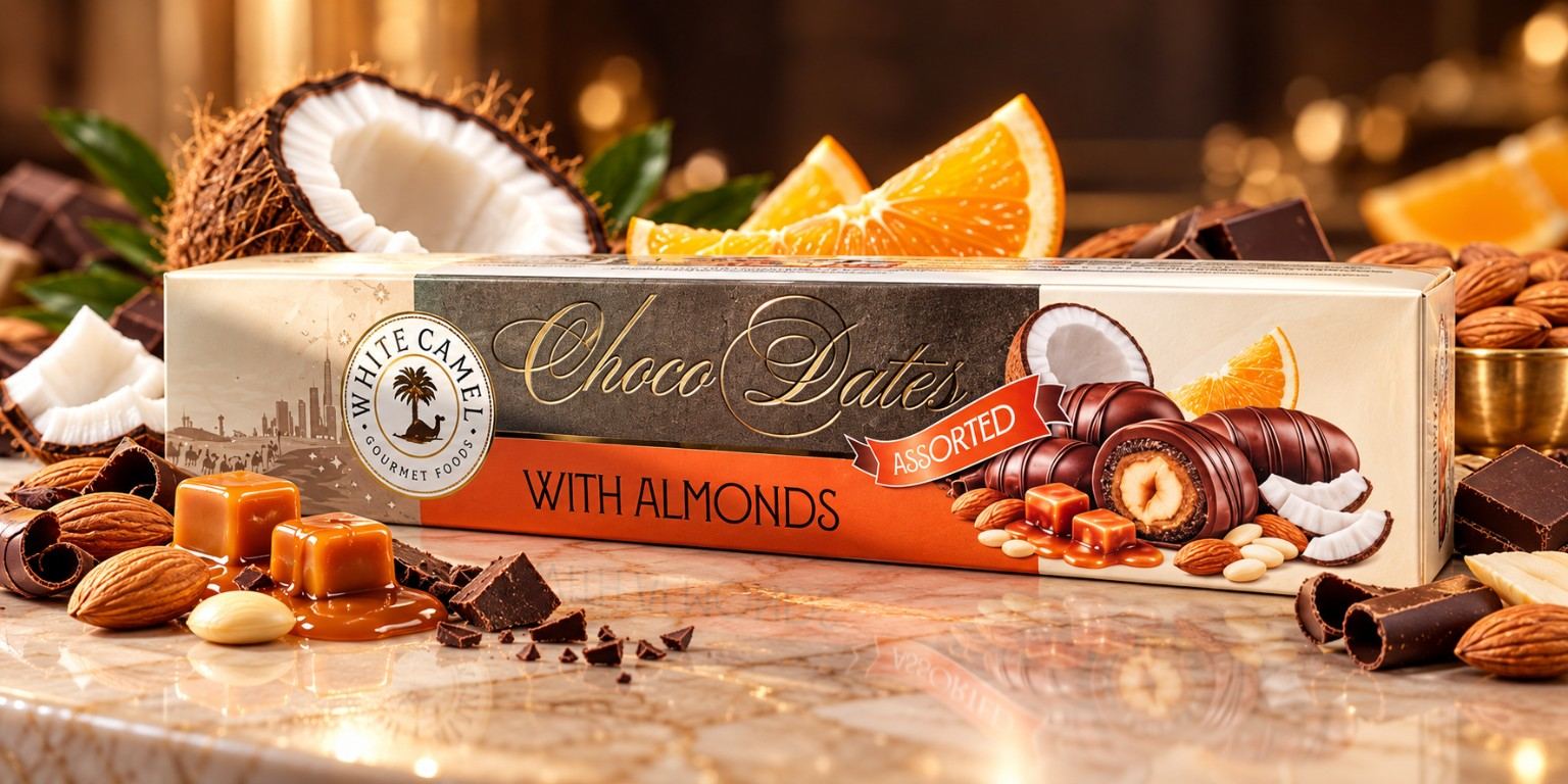 White Camel Choco Dates With Almonds Assorted 155gm