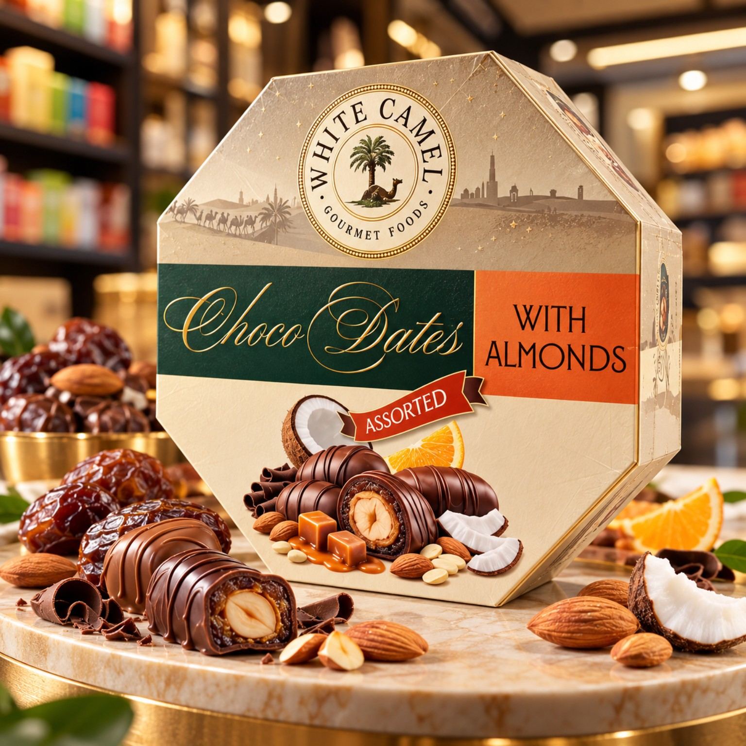 White Camel Choco Dates With Almonds Assorted 155gm