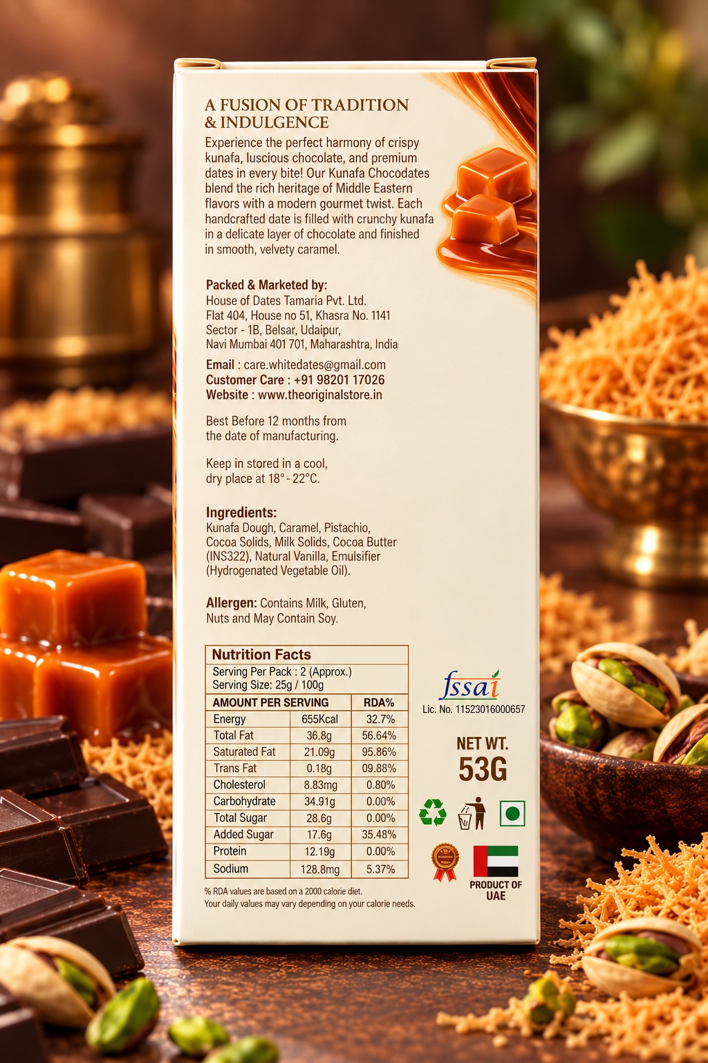 White Camel Kunafa Chocolate With Caramel 53gm