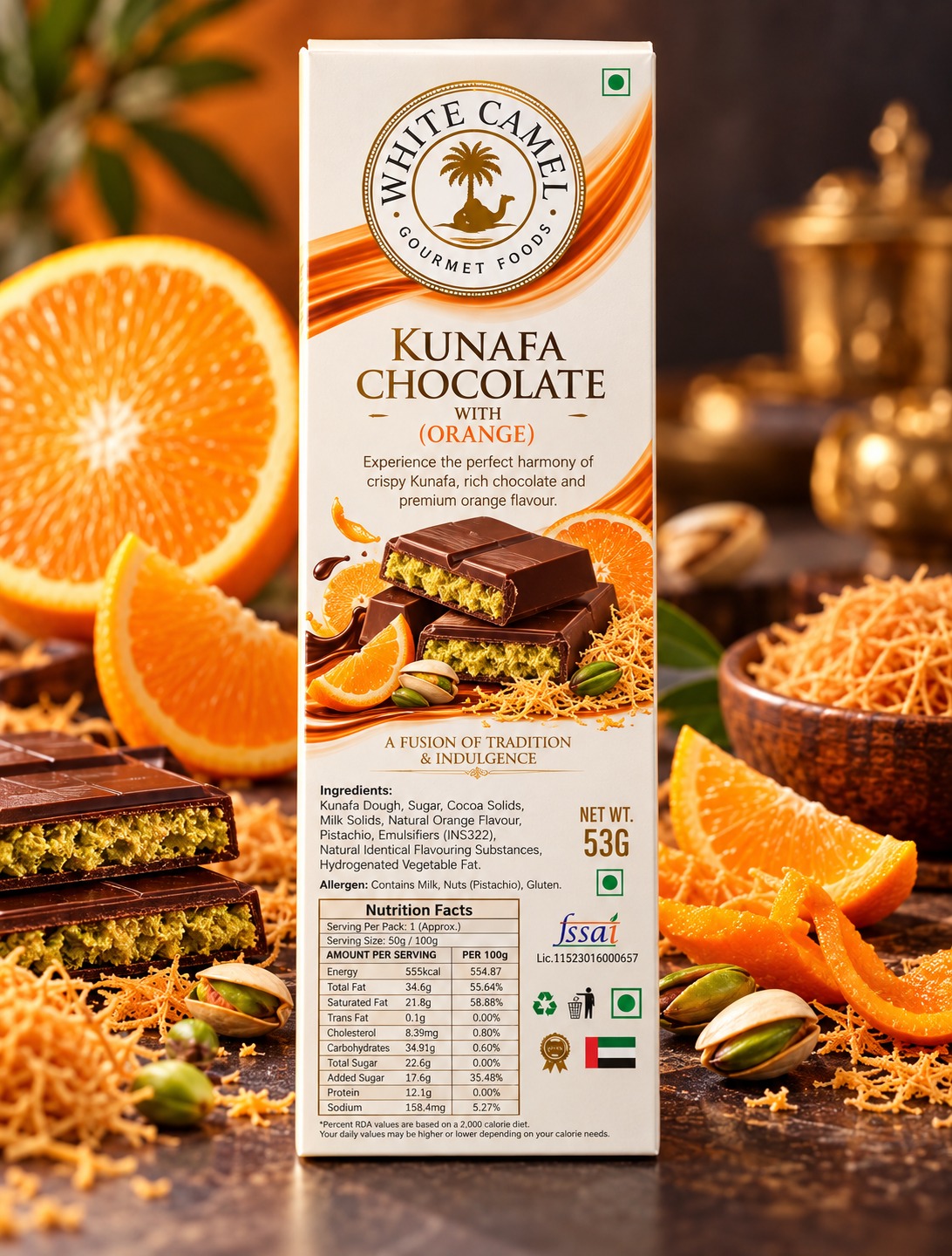 White Camel Kunafa Chocolate With Orange 53gm