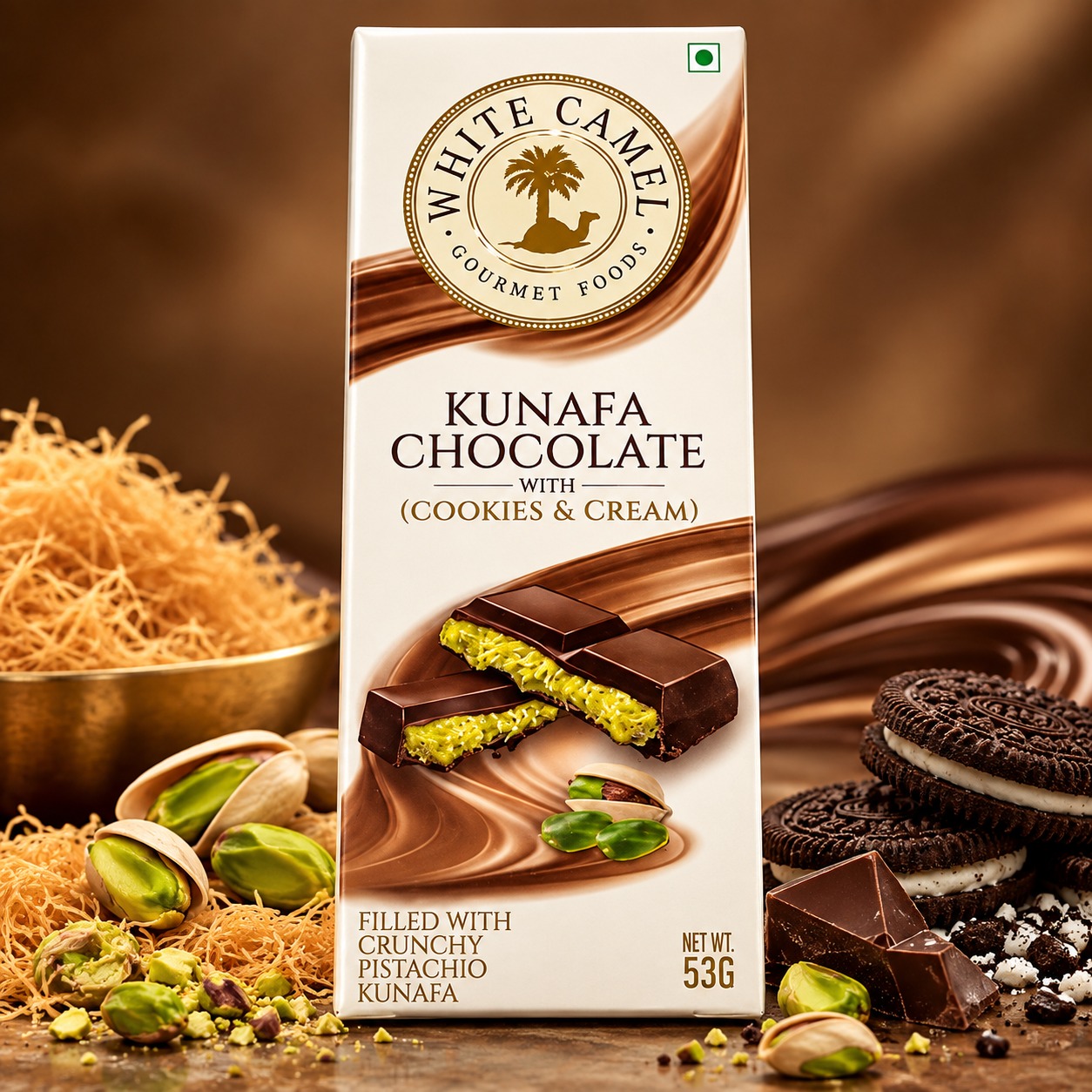 White Camel Kunafa Chocolate With Cookies & Cream 53gm