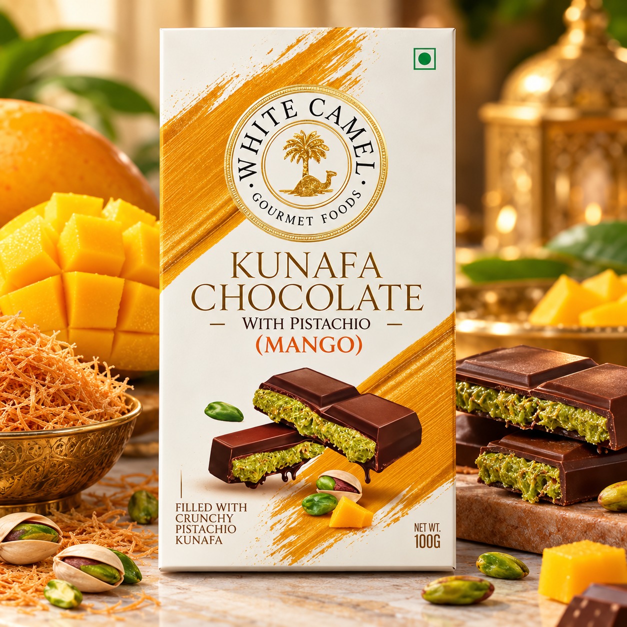 White Camel Kunafa Chocolate With Pistachio Mango 100gm