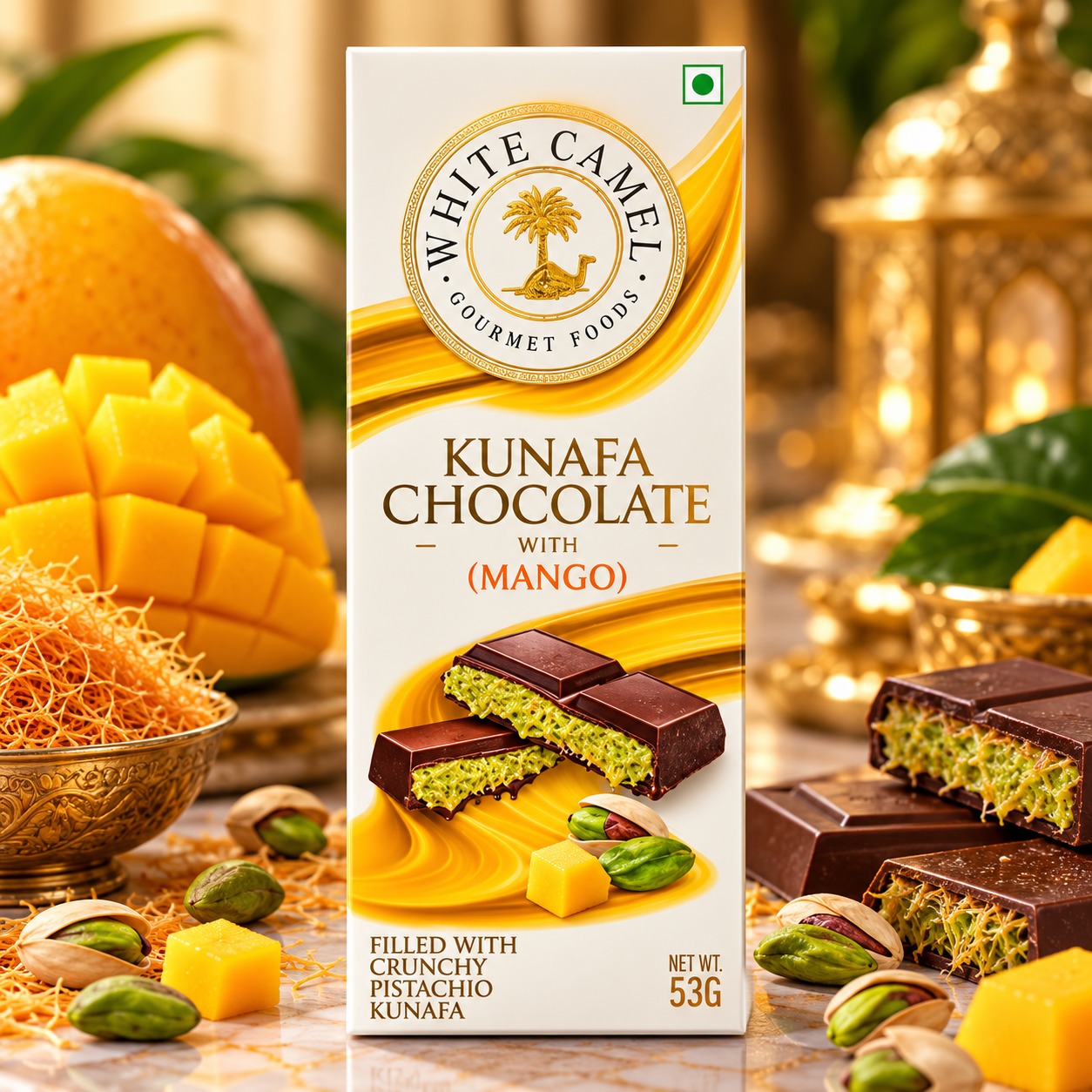 White Camel Kunafa Chocolate With Pistachio Mango 100gm