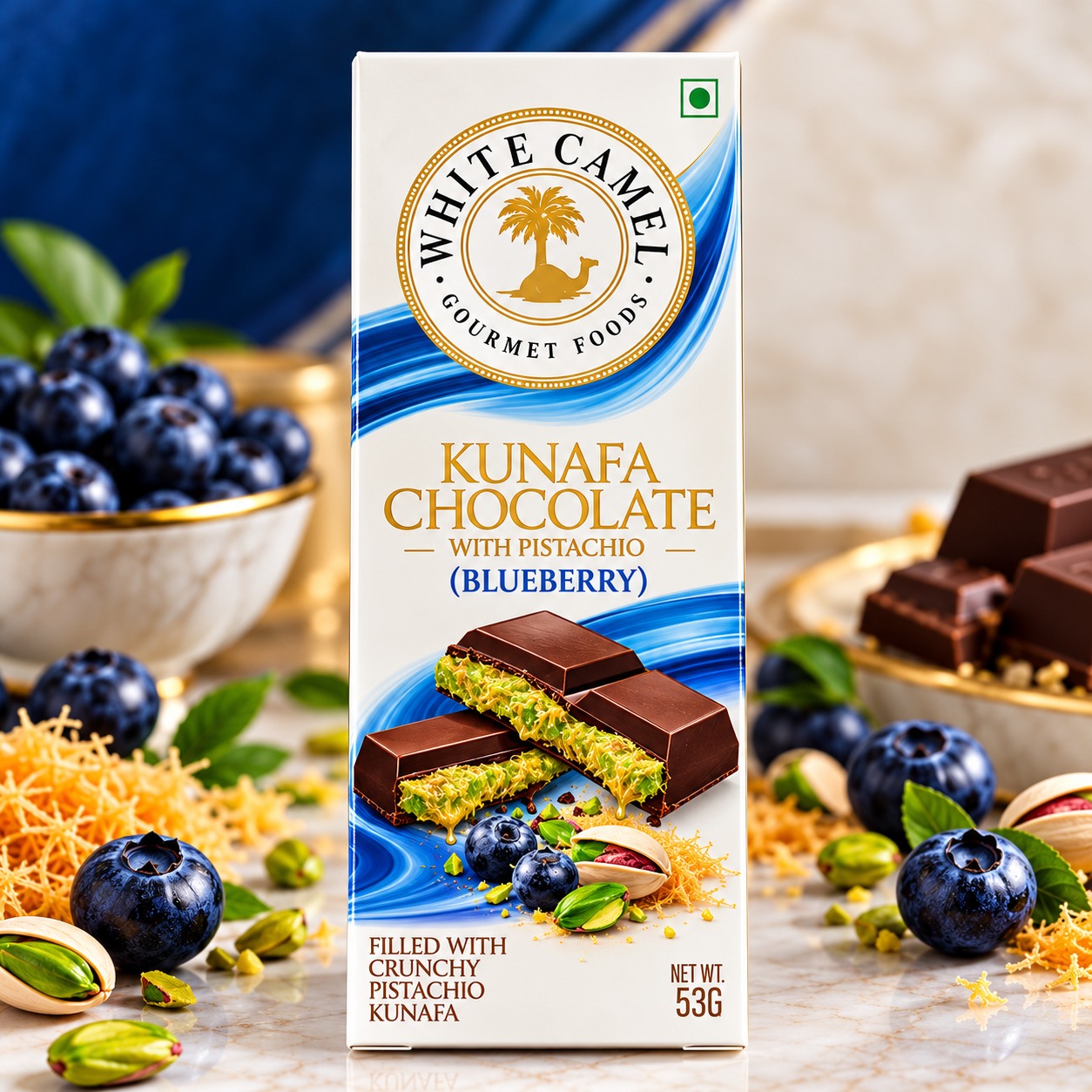 White Camel Kunafa Chocolate With Pistachio Blueberry 100gm