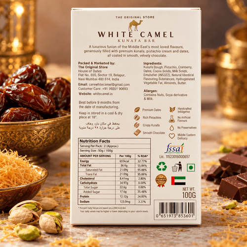 White Camel Kunafa Chocolate With Pistachio Cranberry 100gm