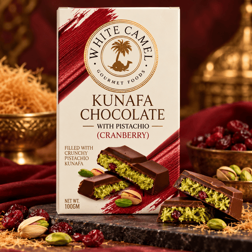 White Camel Kunafa Chocolate With Pistachio Cranberry 100gm