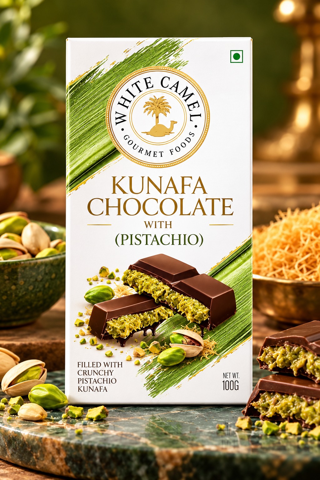 White Camel Kunafa Chocolate With Pistachio 100gm