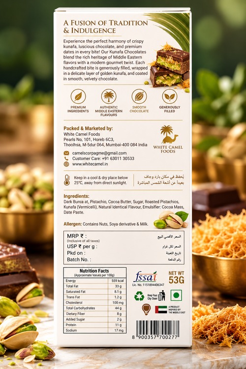 White Camel Kunafa Chocolate With Pistachio 100gm