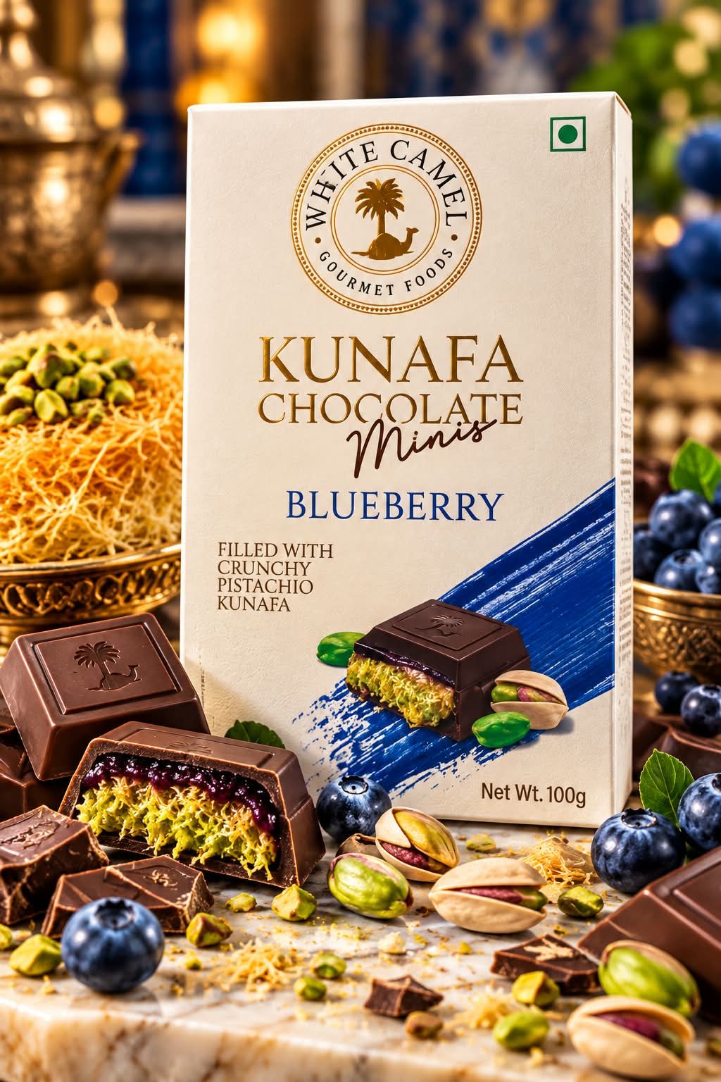 White Camel Kunafa Minis Blueberry Chocolate 100gm
