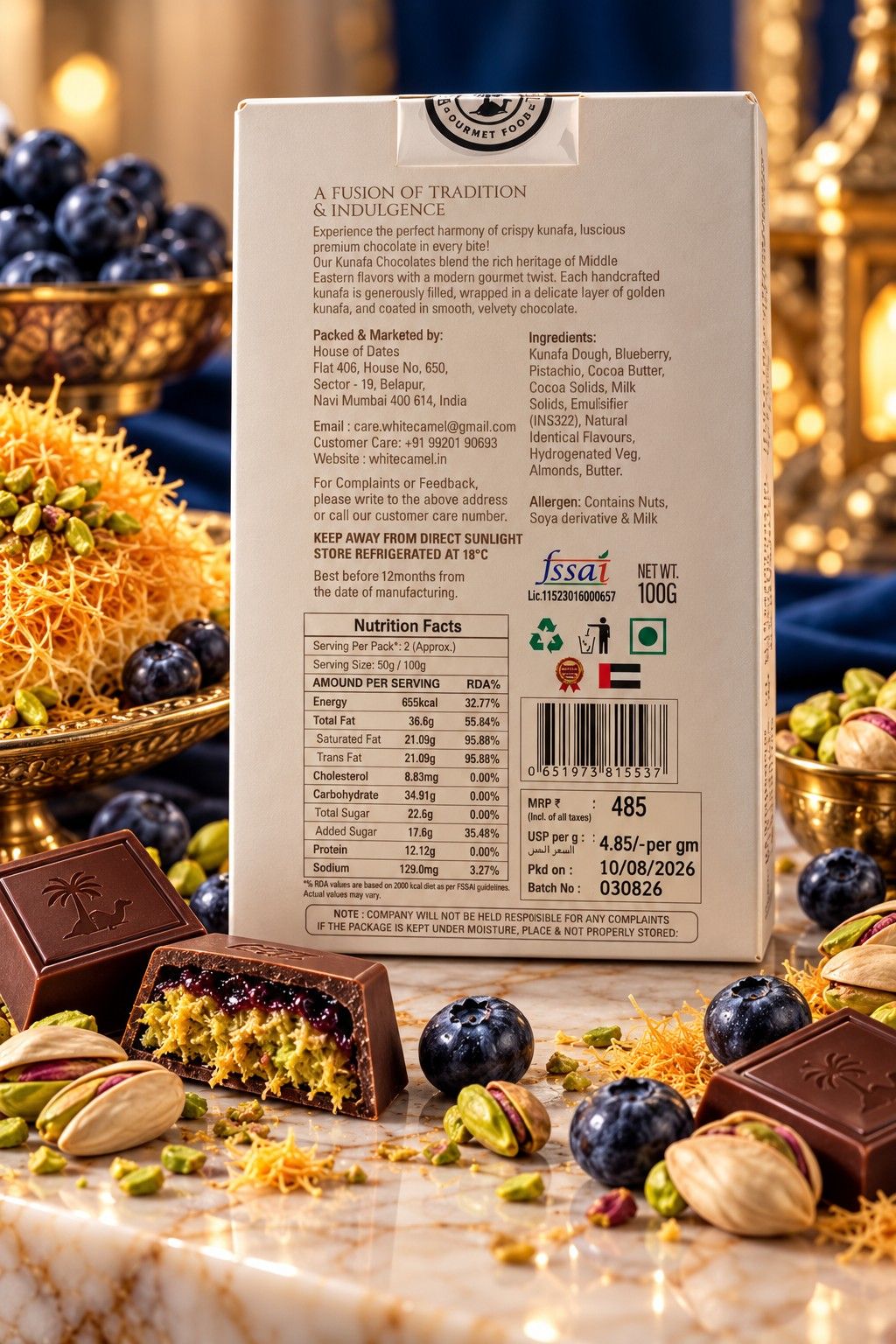 White Camel Kunafa Minis Blueberry Chocolate 100gm