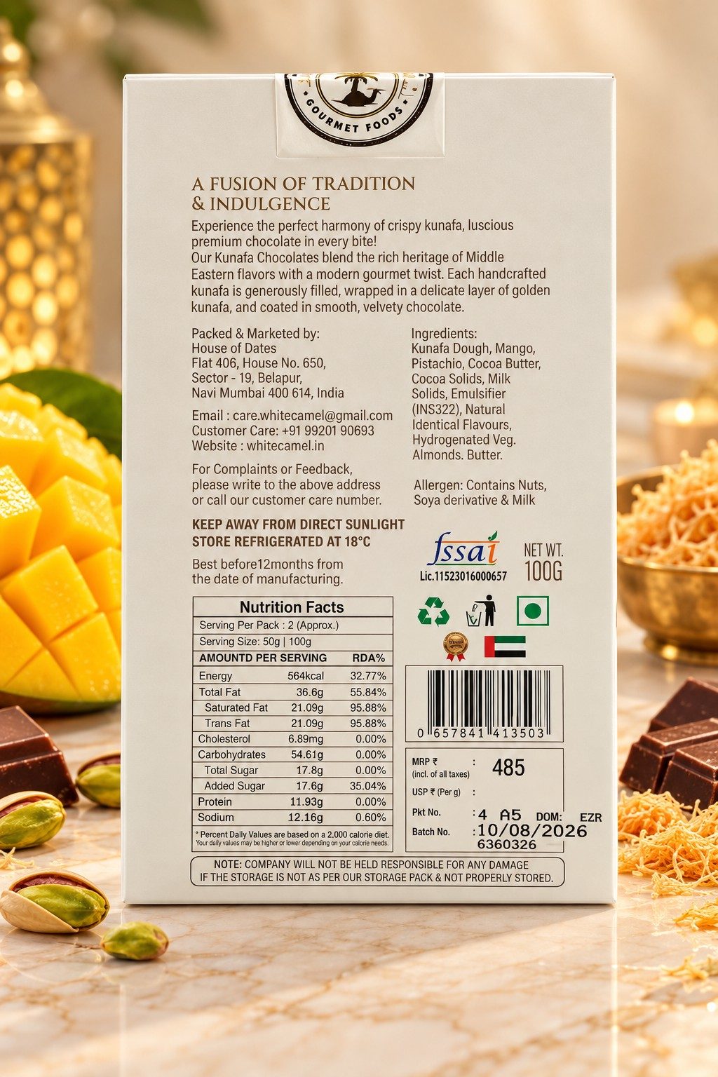 White Camel Kunafa Minis Mango Chocolate 100gm