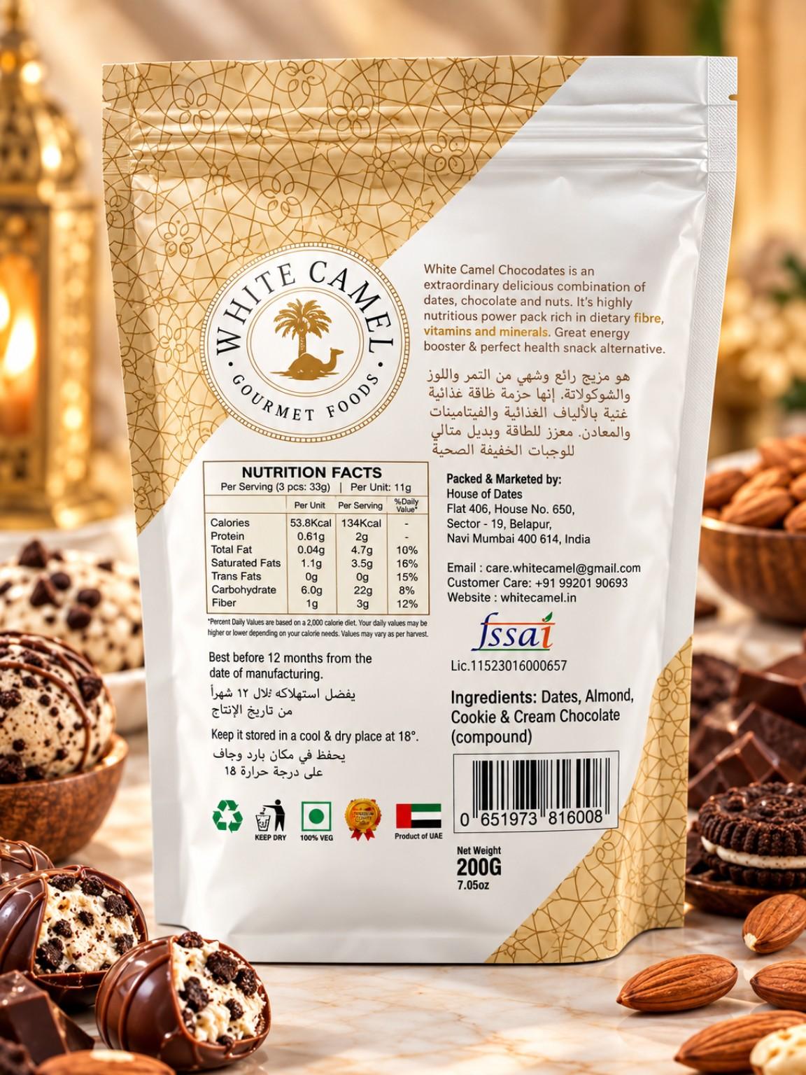 White Camel Chocodates With Almonds Cookies And Cream 200gm