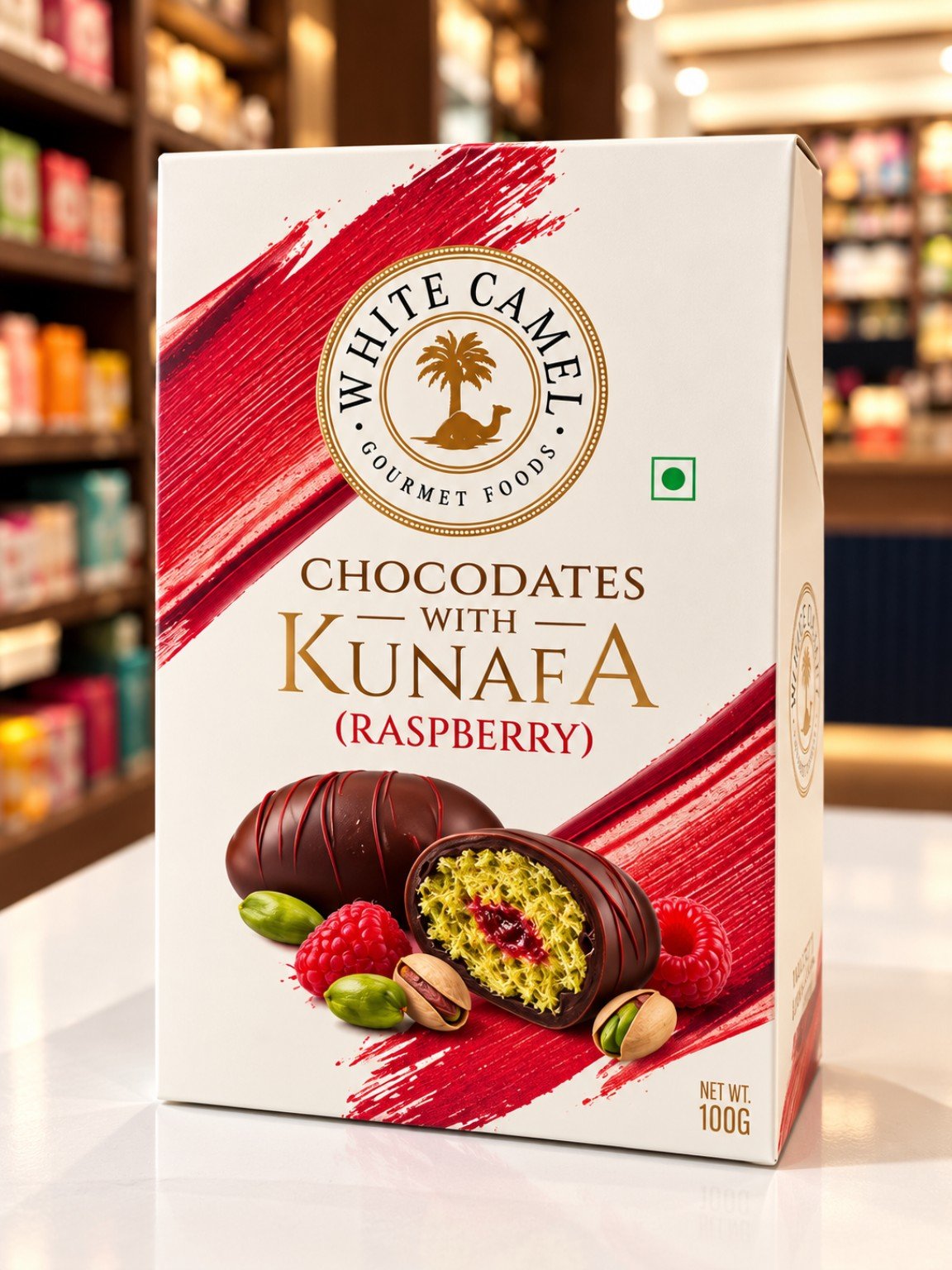 White Camel Chocodates With Kunafa Raspberry 100gm