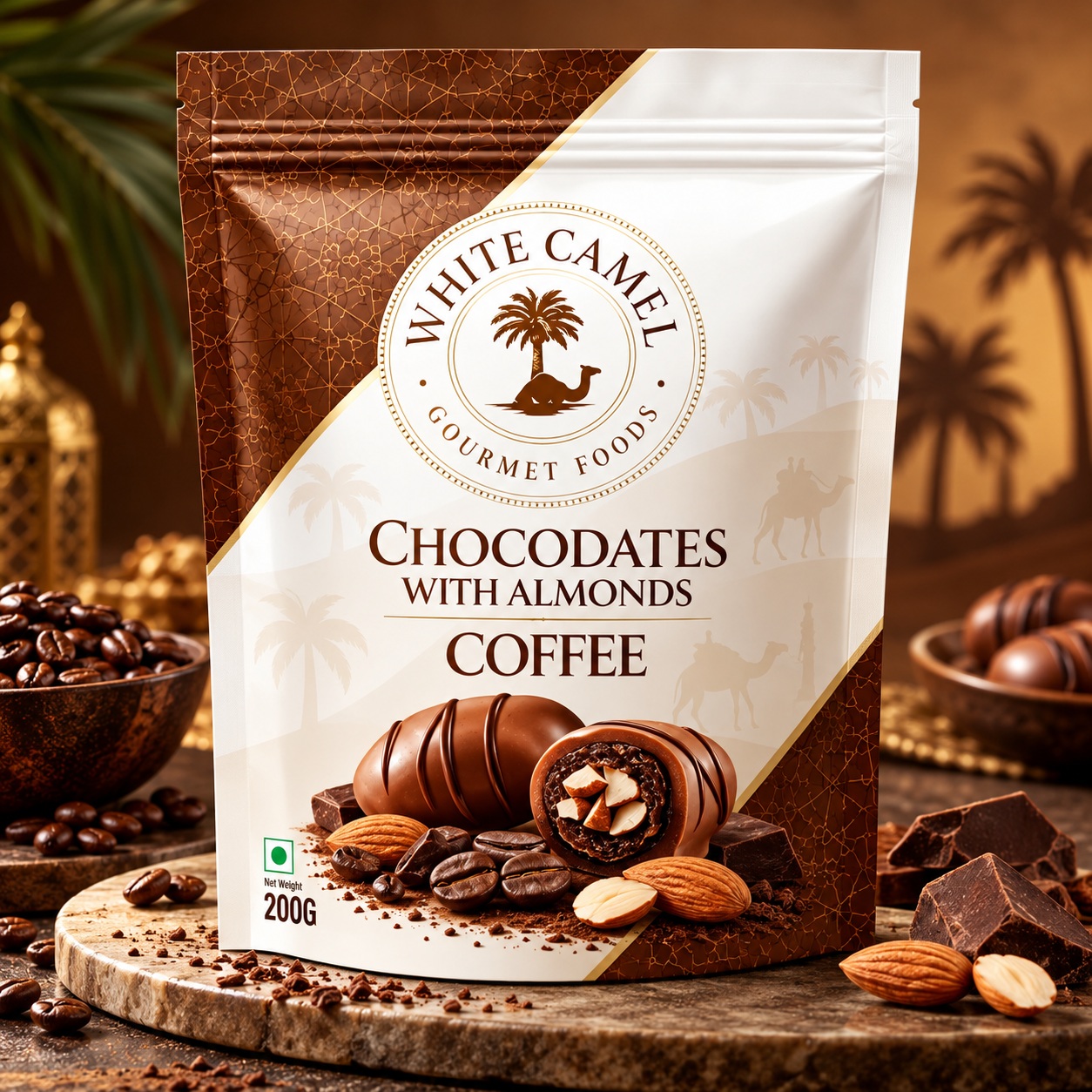 White Camel Chocodates With Almond Coffee pouch 200gm