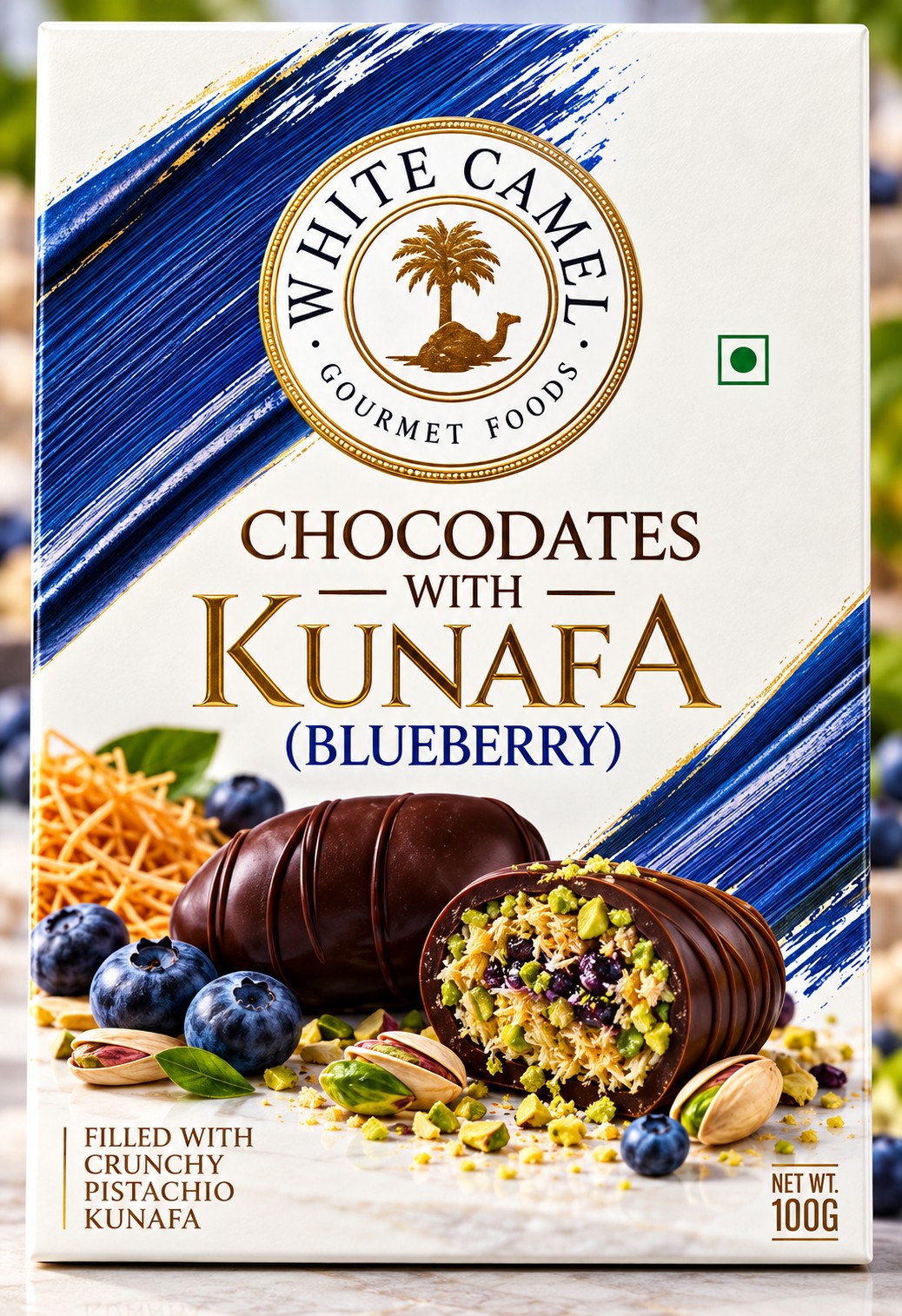 White Camel Chocodates With Kunafa Blueberry 100gm