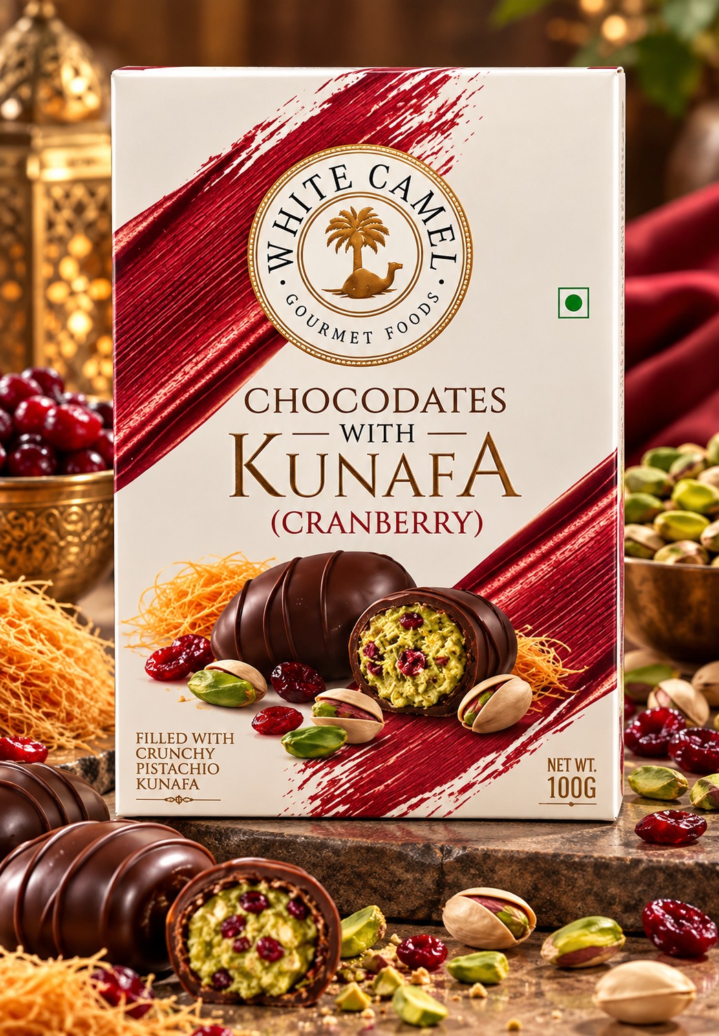 White Camel Chocodates With Kunafa Cranberry 100gm