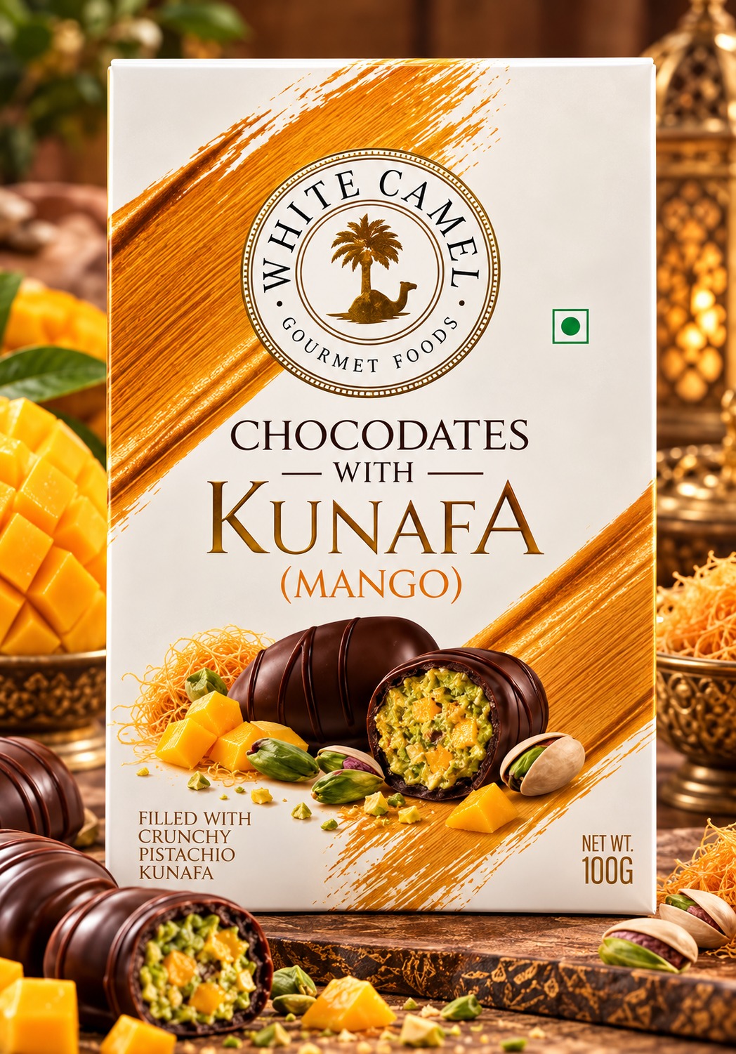 White Camel Chocodates With Kunafa Mango 100gm