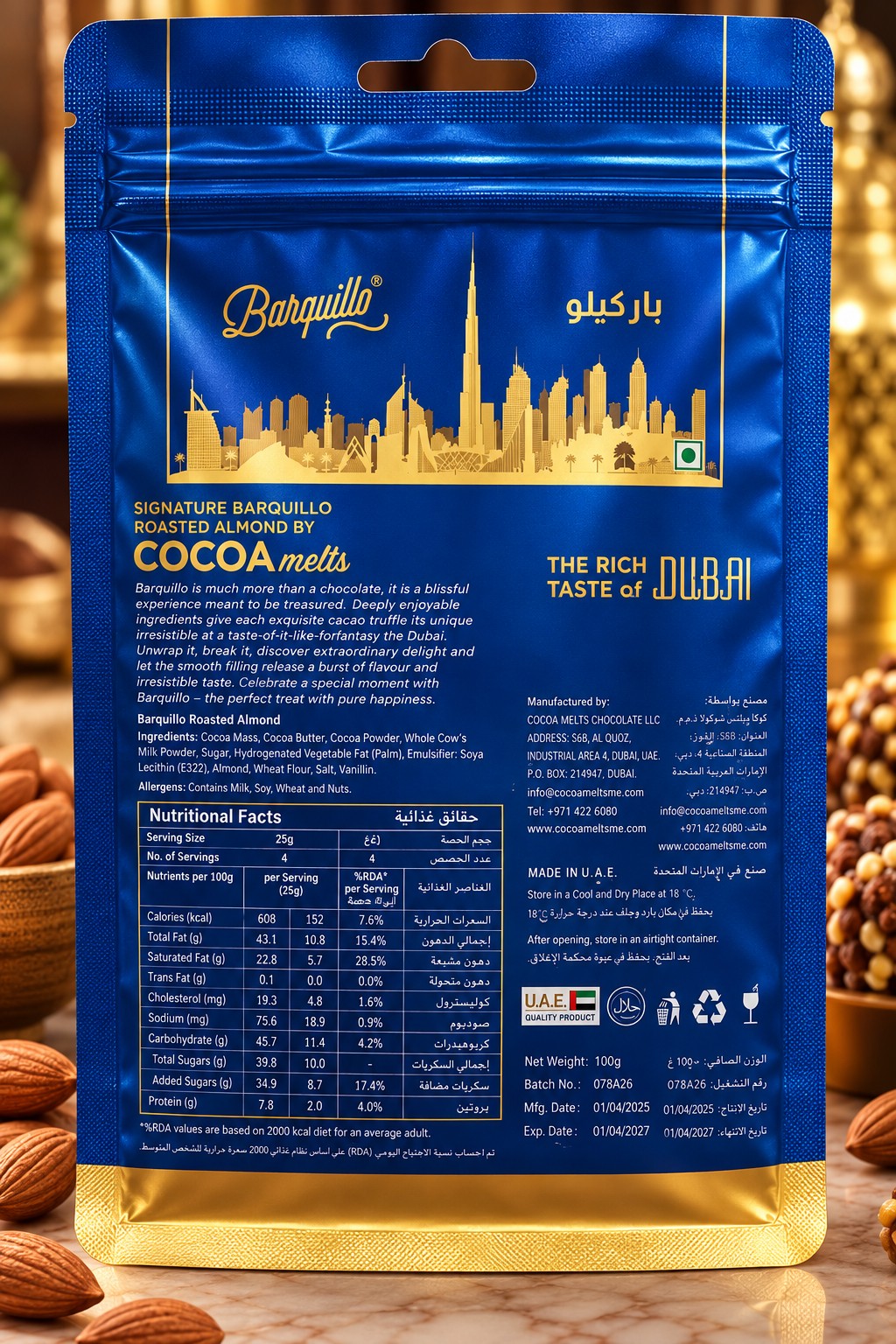 Cocoa Melts Barquillo Roasted Almond Pouch 100gm