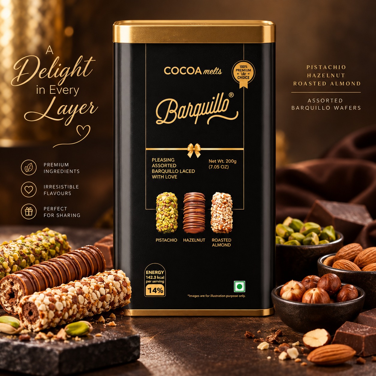 Cocoa Melts Barquillo Assorted Tin 200gm