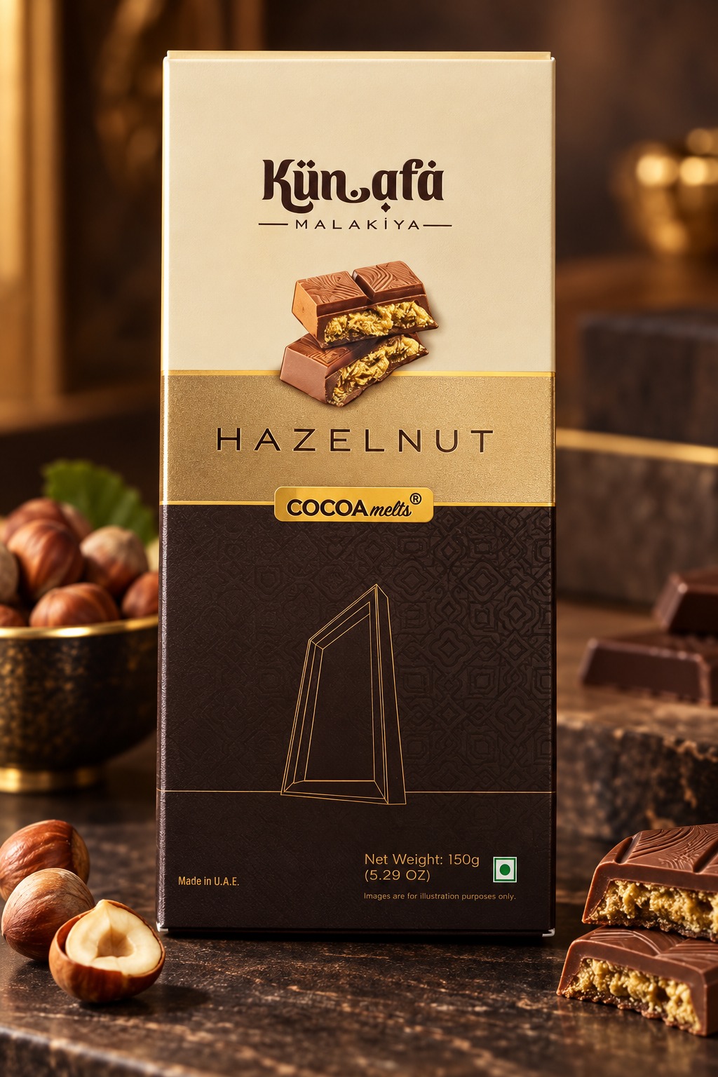 Cocoa Melts Kunafa Hazelnut Bar 150gm