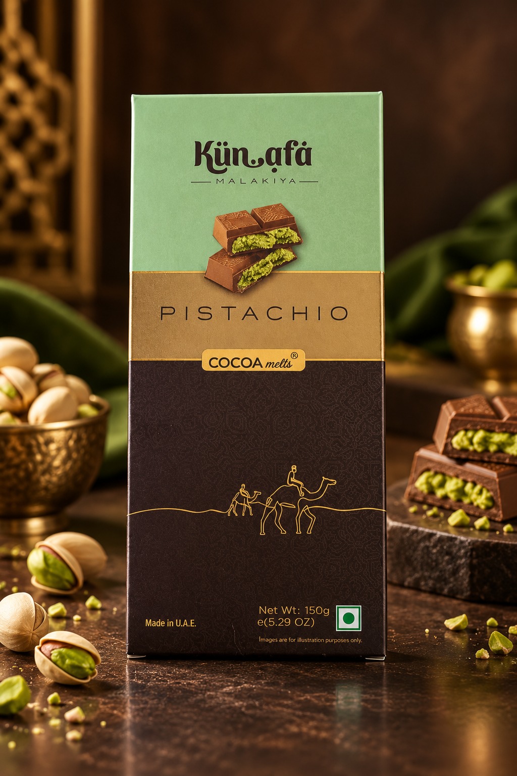 Cocoa Melts Kunafa Pistachio Bar 150gm