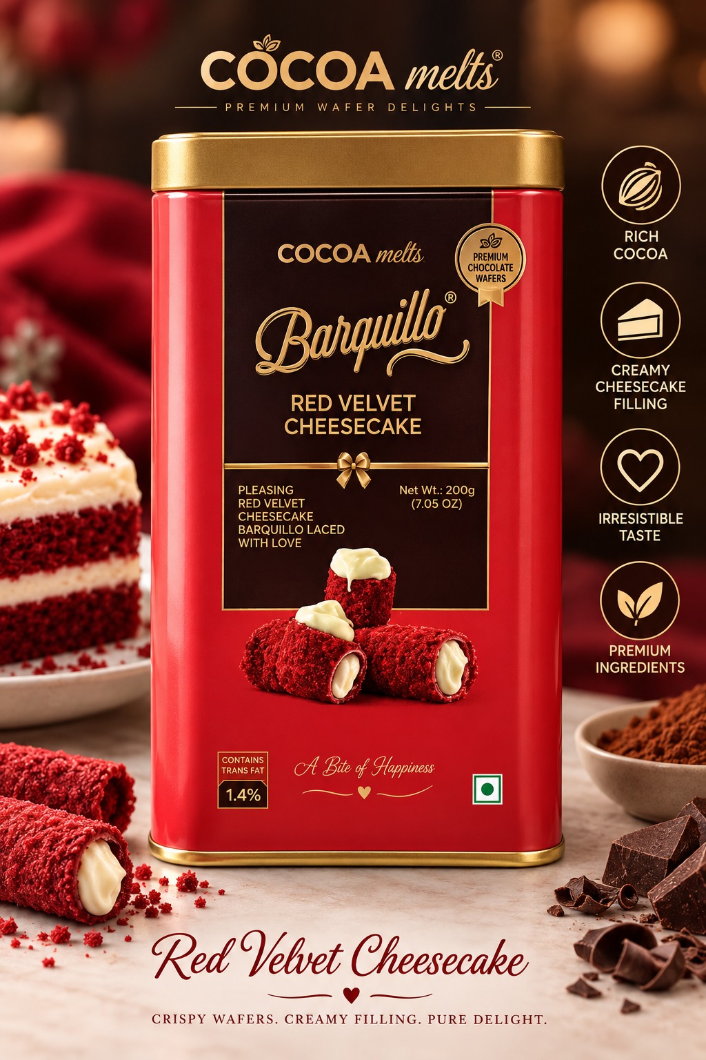 Cocoa Melts Barquillo Red Velvet Cheesecake Tin 200gm