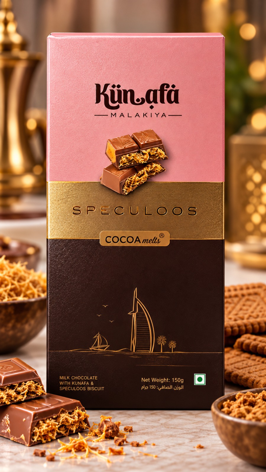 Cocoa Melts Kunafa Speculoos Bar 150gm