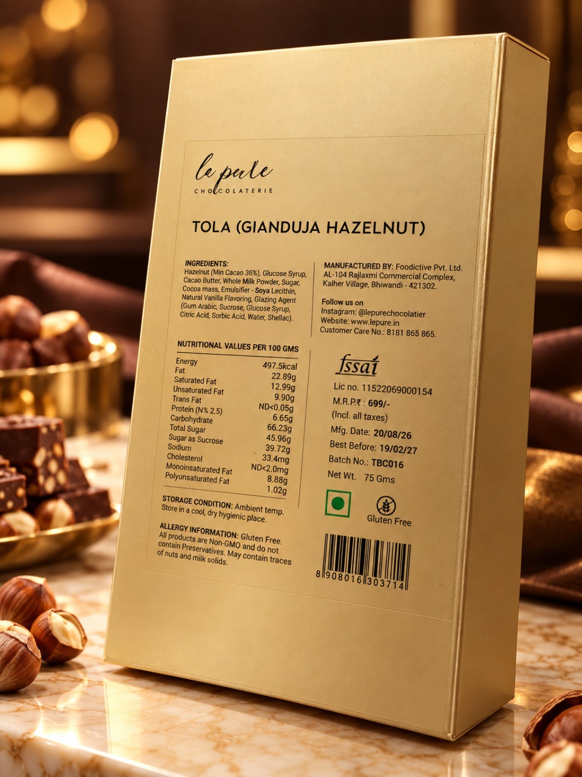 Le Pure Chocolatier Tola Gold Bar 75gm
