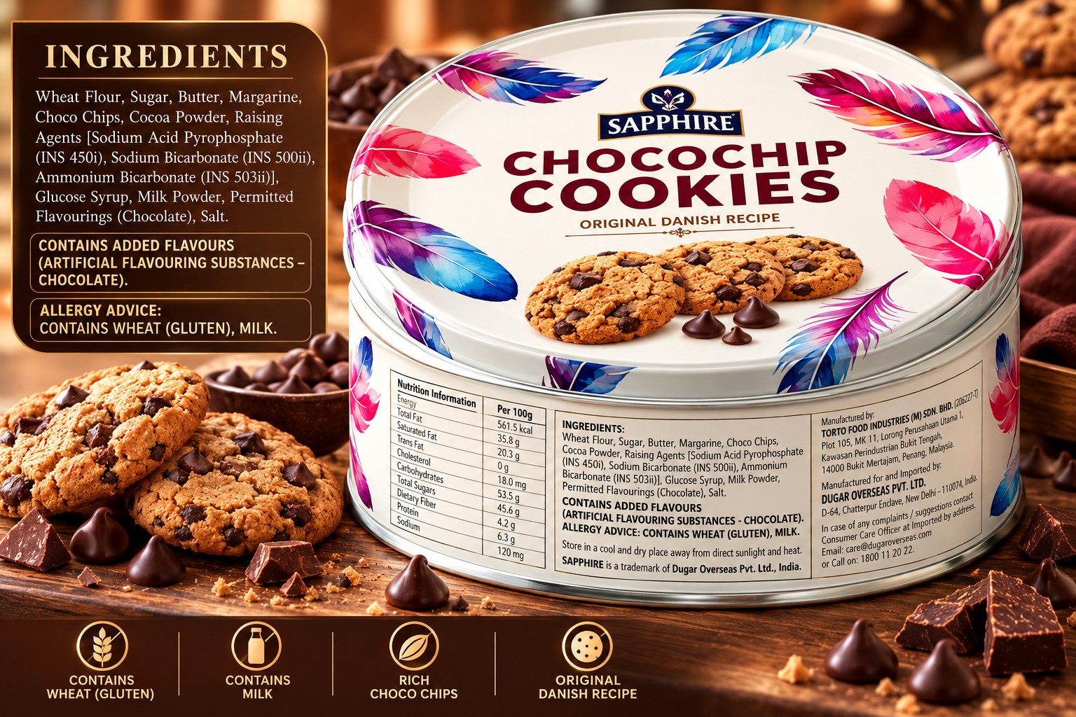 Sapphire Chocochip Cookies Premium Collection Original Danish Recipe 450gm